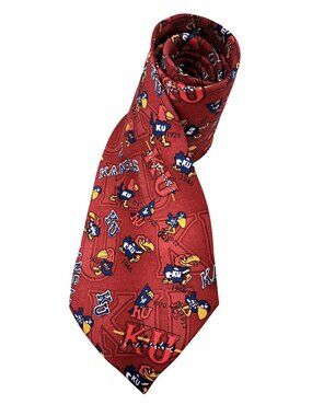 Vintage University Of Kansas Silk Tie KU Jayhawks Logo Mascot College Merge Left